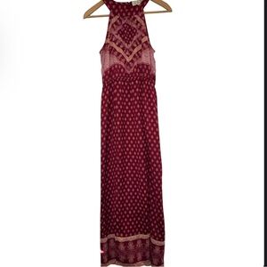 🟤 Pink Rose floral print maxi halter dress size Small